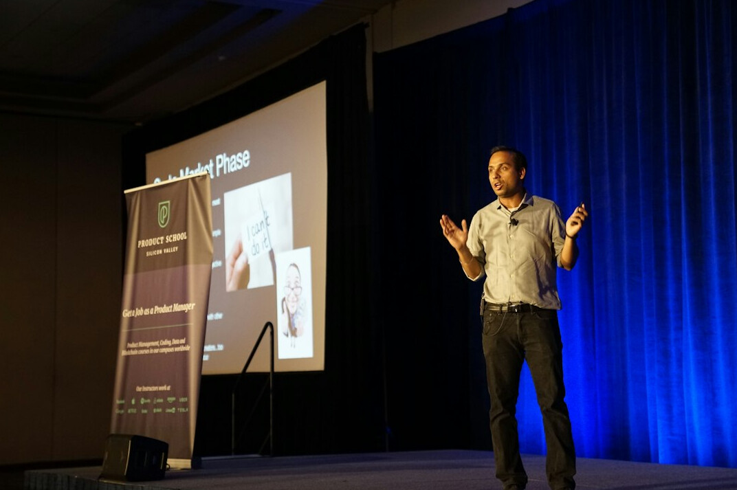 confident speaker on stage